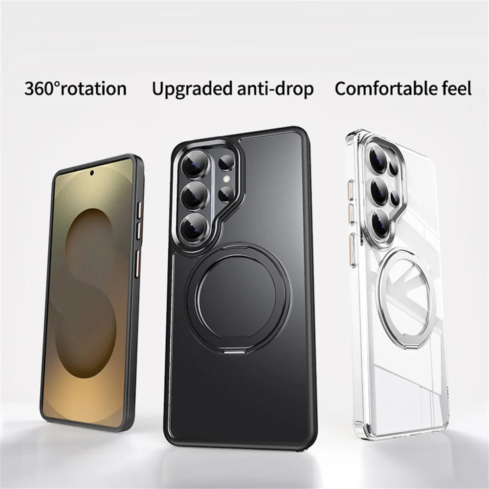 For Samsung Galaxy S26 Ultra Magnetic Case TPU + Acrylic + Metal Kickstand Matte Phone Cover - Black - 2