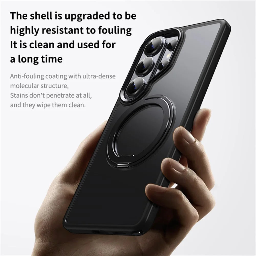 For Samsung Galaxy S26 Ultra Magnetic Case TPU + Acrylic + Metal Kickstand Matte Phone Cover - Black - 3