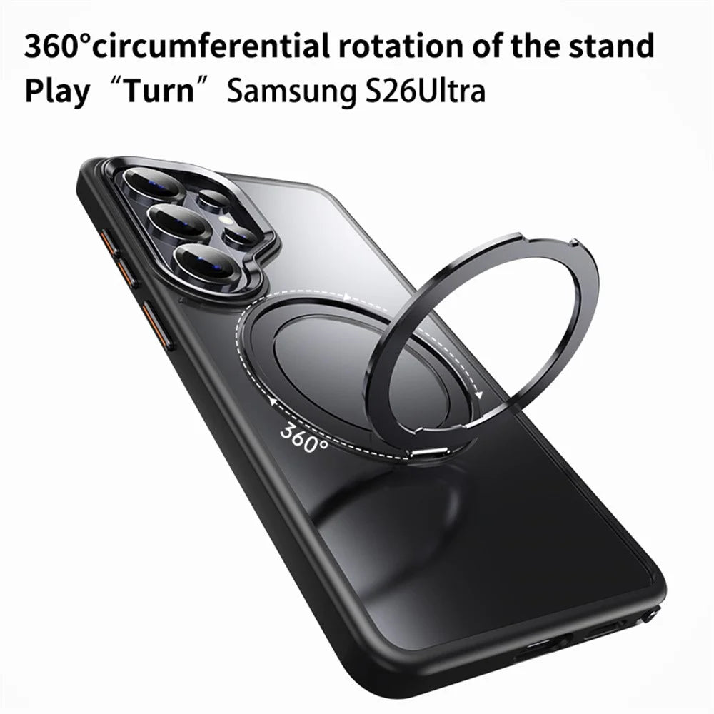 For Samsung Galaxy S26 Ultra Magnetic Case TPU + Acrylic + Metal Kickstand Matte Phone Cover - Black - 5