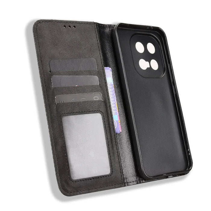 For vivo iQOO 15 5G Leather Case Wallet Stand Retro Texture Phone Cover - Black - 5