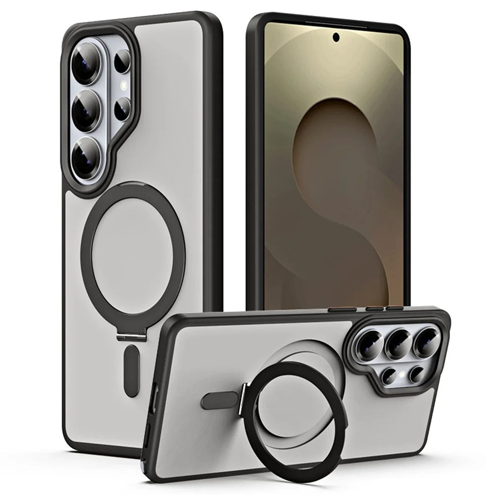 For Samsung Galaxy S26 Ultra Case TPU + Acrylic Hidden Magnetic Kickstand Phone Cover - Black - 1