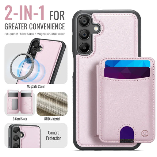 JEEHOOD For Samsung Galaxy A25 5G (Global) (161mm) Magnetic Case  J10 Leather Back Phone Cover with Detachable Card Holder Kickstand - Pink - 2