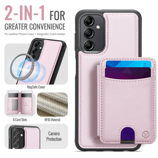 JEEHOOD For Samsung Galaxy A24 4G (162.1mm) Magnetic Case  J10 Leather Back Phone Cover with Detachable Card Holder Kickstand - Pink - 2