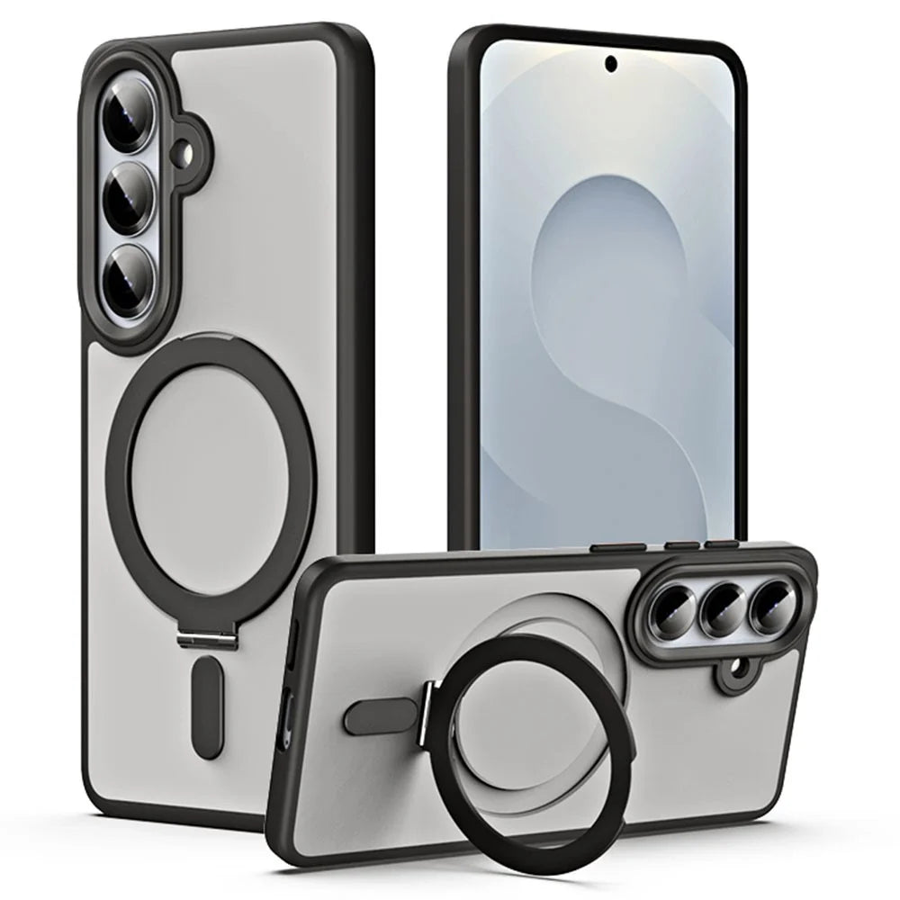For Samsung Galaxy S26 Case TPU + Acrylic Hidden Magnetic Kickstand Phone Cover - Black - 1