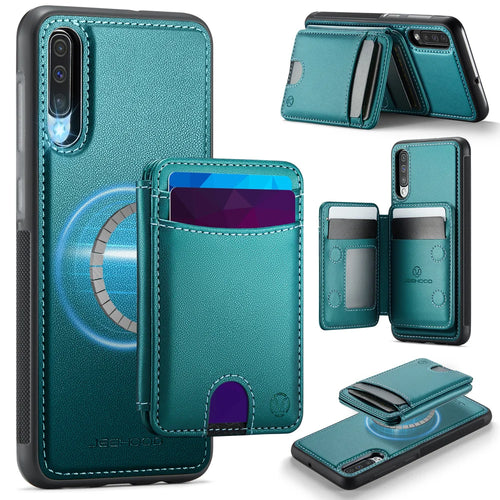 JEEHOOD For Samsung Galaxy A50 Magnetic Case  J10 Leather Back Phone Cover with Detachable Card Holder Kickstand - Blue - 1