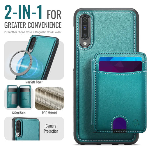 JEEHOOD For Samsung Galaxy A50 Magnetic Case  J10 Leather Back Phone Cover with Detachable Card Holder Kickstand - Blue - 2