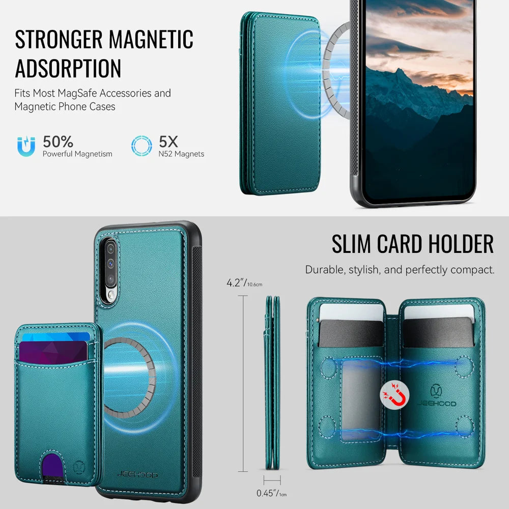 JEEHOOD For Samsung Galaxy A50 Magnetic Case  J10 Leather Back Phone Cover with Detachable Card Holder Kickstand - Blue - 6