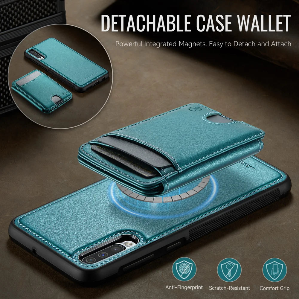 JEEHOOD For Samsung Galaxy A50 Magnetic Case  J10 Leather Back Phone Cover with Detachable Card Holder Kickstand - Blue - 7