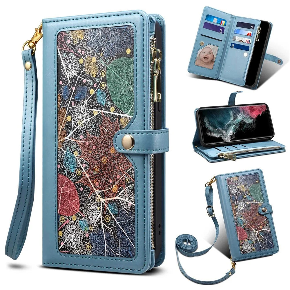 ESEBLE Shockproof Case for Samsung Galaxy S22 Ultra 5G Leather Folio Flip Cover RFID Blocking Wallet Phone Case with Stand - Blue - 1