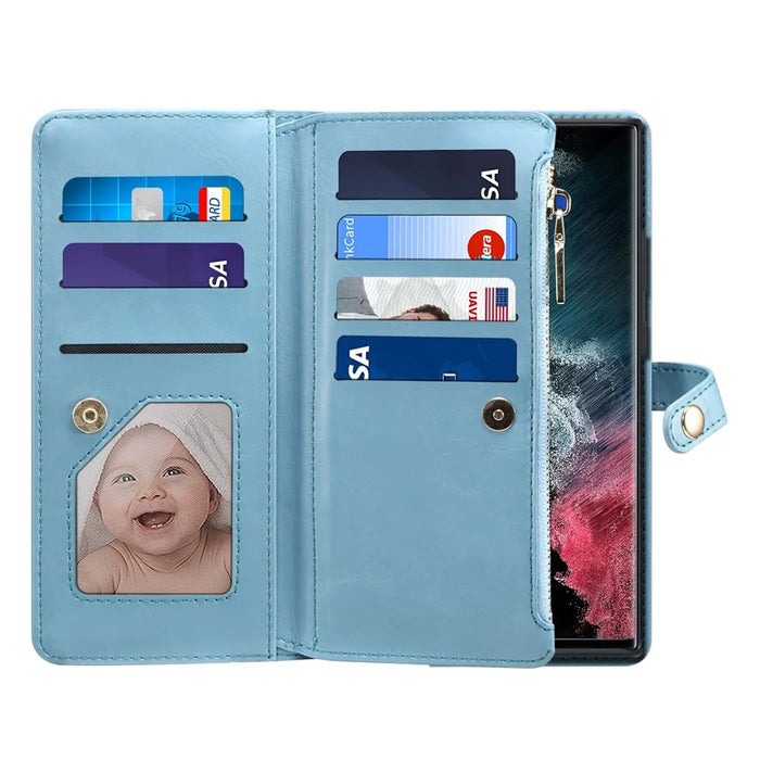 ESEBLE Shockproof Case for Samsung Galaxy S22 Ultra 5G Leather Folio Flip Cover RFID Blocking Wallet Phone Case with Stand - Blue - 4