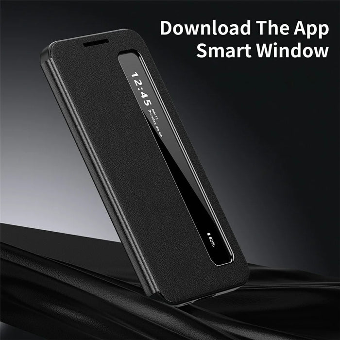 For Samsung Galaxy S22 Ultra 5G Case Smart View Window Leather Phone Cover - Black - 2