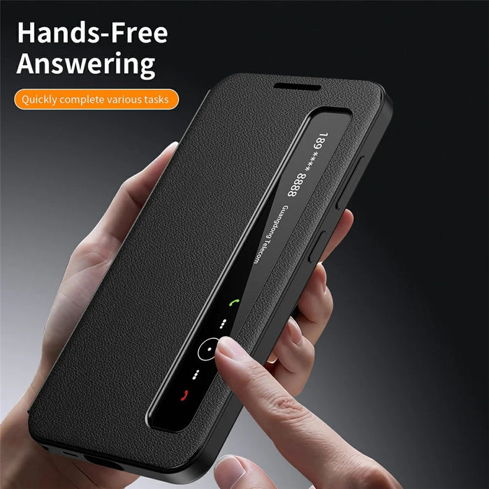 For Samsung Galaxy S22 Ultra 5G Case Smart View Window Leather Phone Cover - Black - 3