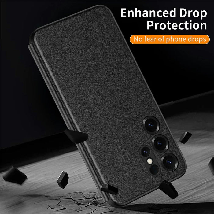 For Samsung Galaxy S22 Ultra 5G Case Smart View Window Leather Phone Cover - Black - 6