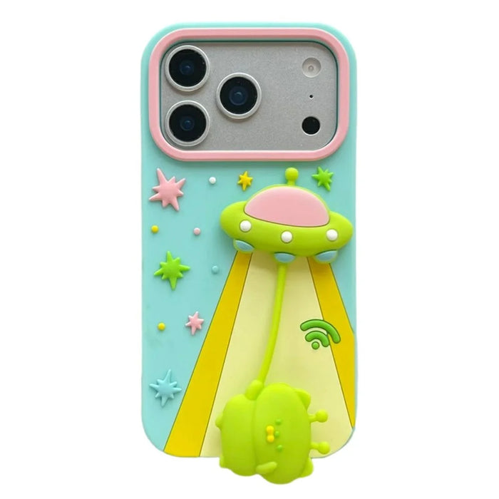 For iPhone 18 Pro Max / 17 Pro Max Case Cute 3D UFO Alien Pendant Design Shockproof Silicone Phone Back Cover - 1