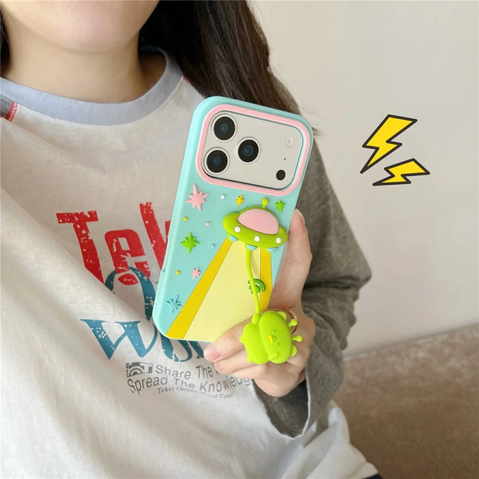 For iPhone 18 Pro Max / 17 Pro Max Case Cute 3D UFO Alien Pendant Design Shockproof Silicone Phone Back Cover - 3