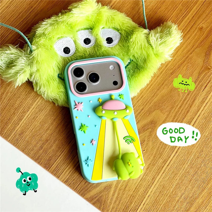 For iPhone 18 Pro Max / 17 Pro Max Case Cute 3D UFO Alien Pendant Design Shockproof Silicone Phone Back Cover - 4
