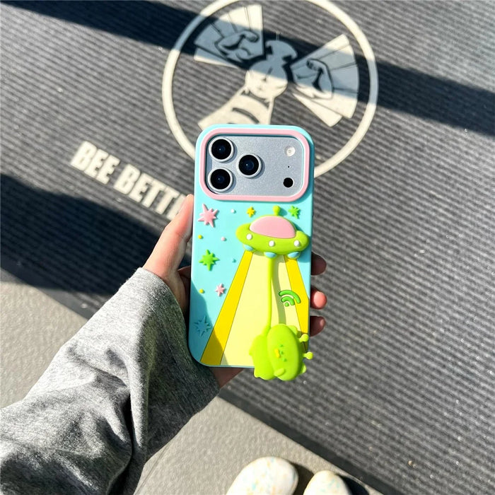 For iPhone 18 Pro Max / 17 Pro Max Case Cute 3D UFO Alien Pendant Design Shockproof Silicone Phone Back Cover - 6