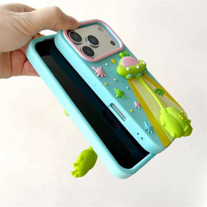 For iPhone 18 Pro Max / 17 Pro Max Case Cute 3D UFO Alien Pendant Design Shockproof Silicone Phone Back Cover - 7