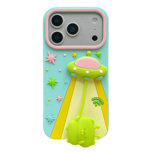 For iPhone 18 Pro / 17 Pro Case Cute 3D UFO Alien Pendant Design Shockproof Silicone Phone Back Cover - 1