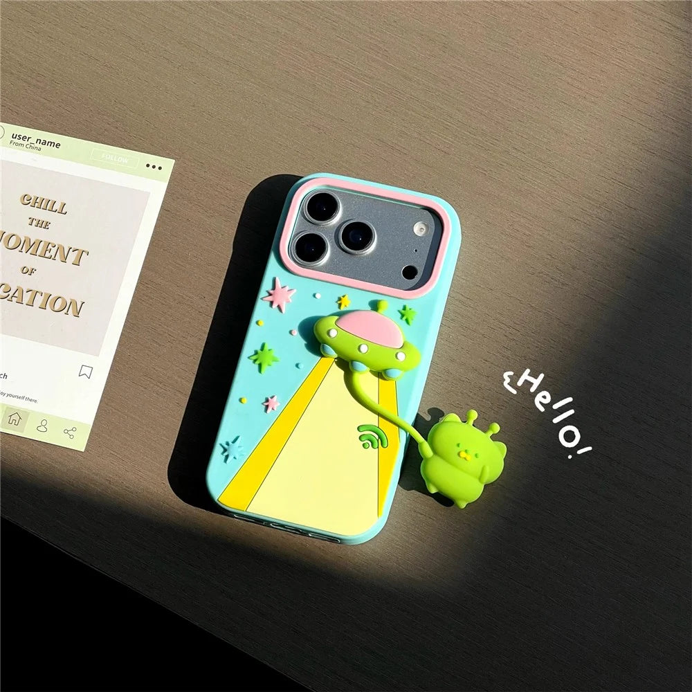 For iPhone 18 Pro / 17 Pro Case Cute 3D UFO Alien Pendant Design Shockproof Silicone Phone Back Cover - 5