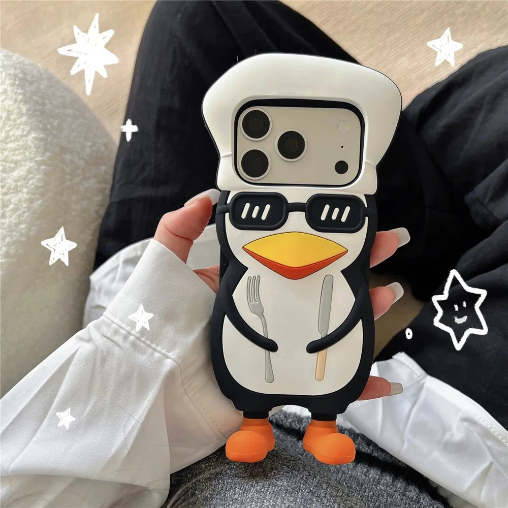 For iPhone 18 Pro / 17 Pro Case Cute 3D Cartoon Chef Penguin Design Shockproof Silicone Phone Back Cover - 3