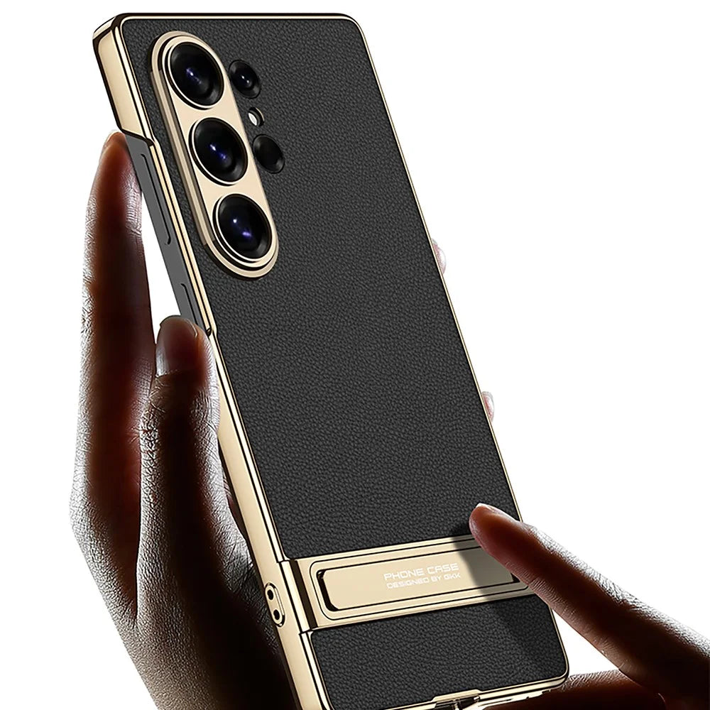 GKK For Samsung Galaxy S26 Ultra Case Electroplating Kickstand PU Hard PC Phone Back Cover - Carbon Fiber Texture - 2