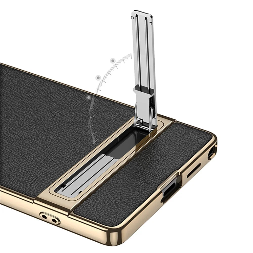 GKK For Samsung Galaxy S26 Ultra Case Electroplating Kickstand PU Hard PC Phone Back Cover - Carbon Fiber Texture - 6