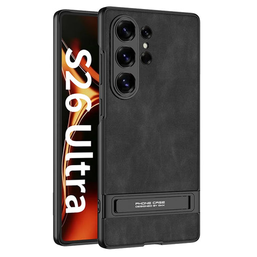 GKK For Samsung Galaxy S26 Ultra Case Matte PU Leather Coated PC Phone Cover with Hidden Kickstand - Black - 1