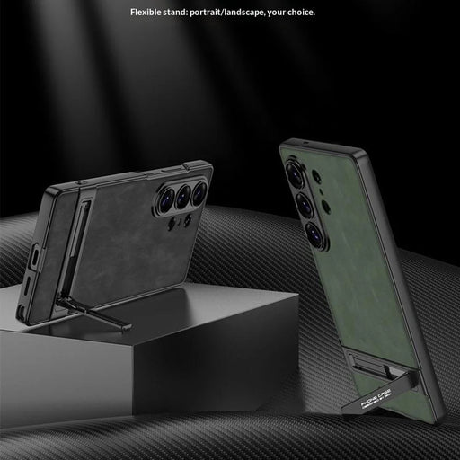 GKK For Samsung Galaxy S26 Ultra Case Matte PU Leather Coated PC Phone Cover with Hidden Kickstand - Black - 2