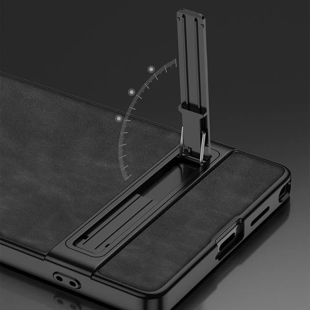 GKK For Samsung Galaxy S26 Ultra Case Matte PU Leather Coated PC Phone Cover with Hidden Kickstand - Black - 5