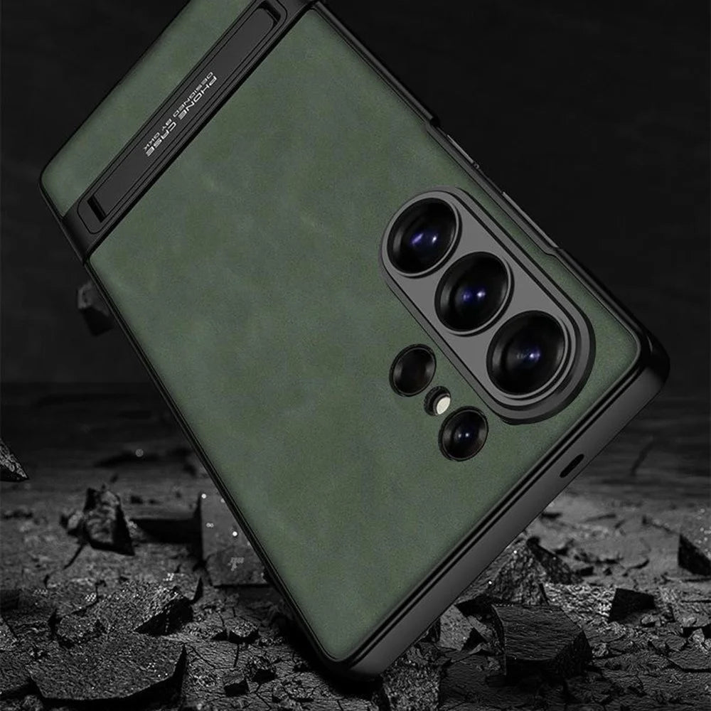 GKK For Samsung Galaxy S26 Ultra Case Matte PU Leather Coated PC Phone Cover with Hidden Kickstand - Black - 6