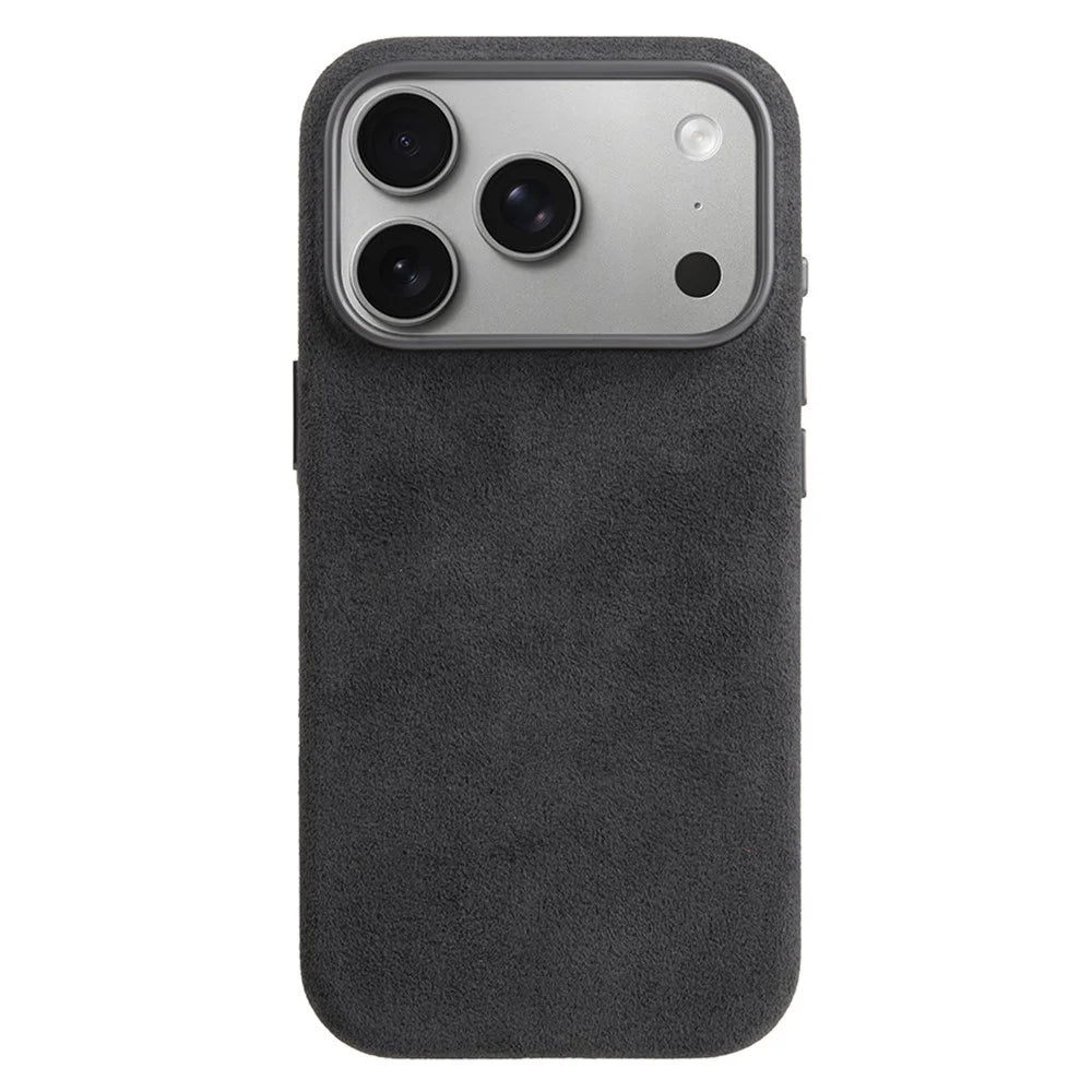 MELKCO For iPhone 17 Pro Max Case Compatible with MagSafe Alcantara Leather + PC Phone Cover with Metal Keys  /  AI Button - Dark Grey - 1