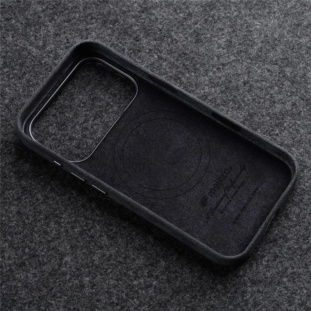 MELKCO For iPhone 17 Pro Max Case Compatible with MagSafe Alcantara Leather + PC Phone Cover with Metal Keys  /  AI Button - Dark Grey - 4