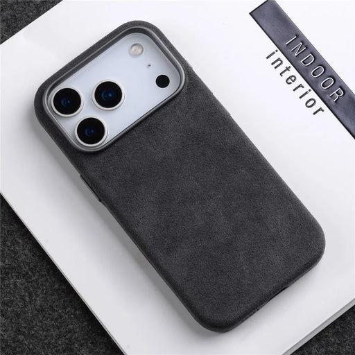 MELKCO For iPhone 17 Pro Case Compatible with MagSafe Alcantara Leather + PC Phone Cover with Metal Keys  /  AI Button - Dark Grey - 2