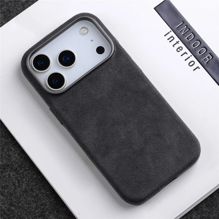 MELKCO For iPhone 17 Pro Case Compatible with MagSafe Alcantara Leather + PC Phone Cover with Metal Keys  /  AI Button - Dark Grey - 2