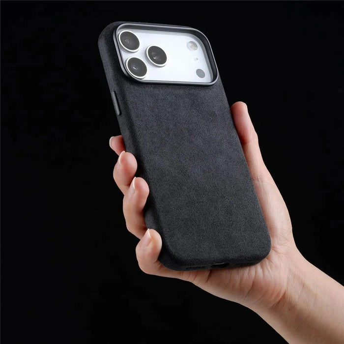 MELKCO For iPhone 17 Pro Case Compatible with MagSafe Alcantara Leather + PC Phone Cover with Metal Keys  /  AI Button - Dark Grey - 3
