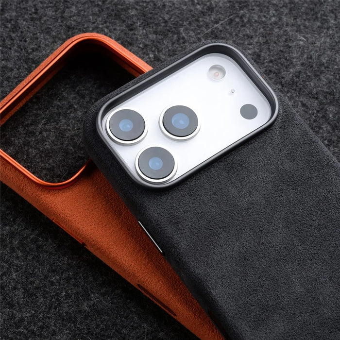 MELKCO For iPhone 17 Pro Case Compatible with MagSafe Alcantara Leather + PC Phone Cover with Metal Keys  /  AI Button - Dark Grey - 5