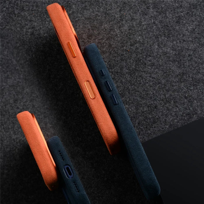 MELKCO For iPhone 17 Pro Case Compatible with MagSafe Alcantara Leather + PC Phone Cover with Metal Keys  /  AI Button - Dark Grey - 6