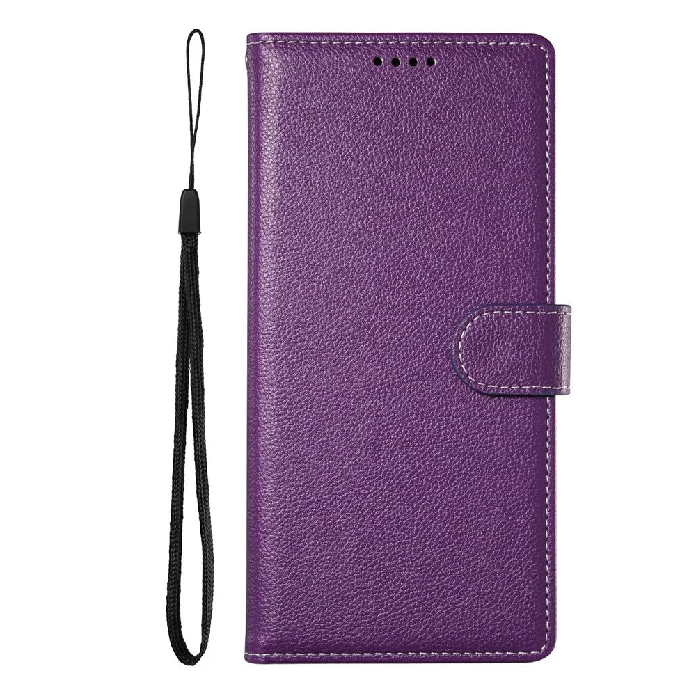 For Samsung Galaxy A57 5G Case Magnetic Snap Litchi Texture Leather Wallet Phone Cover with Wrist Strap - Purple - 7