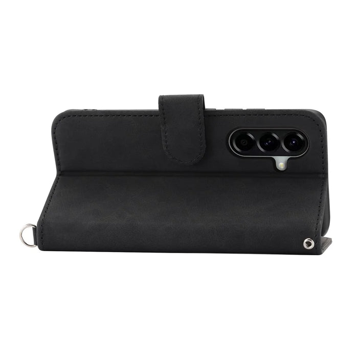 For Samsung Galaxy A37 5G Case Flower Pattern PU Leather Wallet Phone Cover with Strap - Black - 3