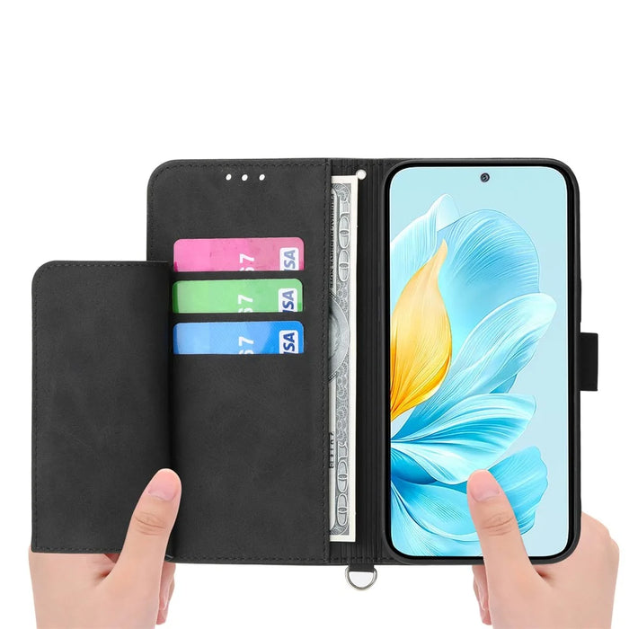 For Samsung Galaxy A57 5G Case Flower Pattern PU Leather Wallet Phone Cover with Strap - Black - 2