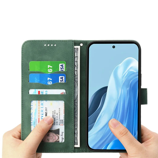 DIERFENG DF-03 For Samsung Galaxy A57 5G Case Lines Imprint Wallet Leather Phone Cover with Wrist Strap - Green - 2