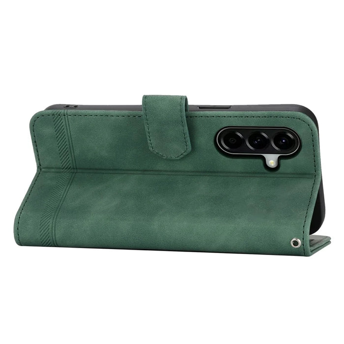 DIERFENG DF-03 For Samsung Galaxy A57 5G Case Lines Imprint Wallet Leather Phone Cover with Wrist Strap - Green - 3