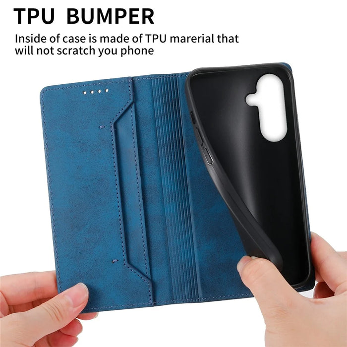 For Samsung Galaxy A37 5G Wallet Case RFID Blocking PU Leather Phone Cover - Blue - 6
