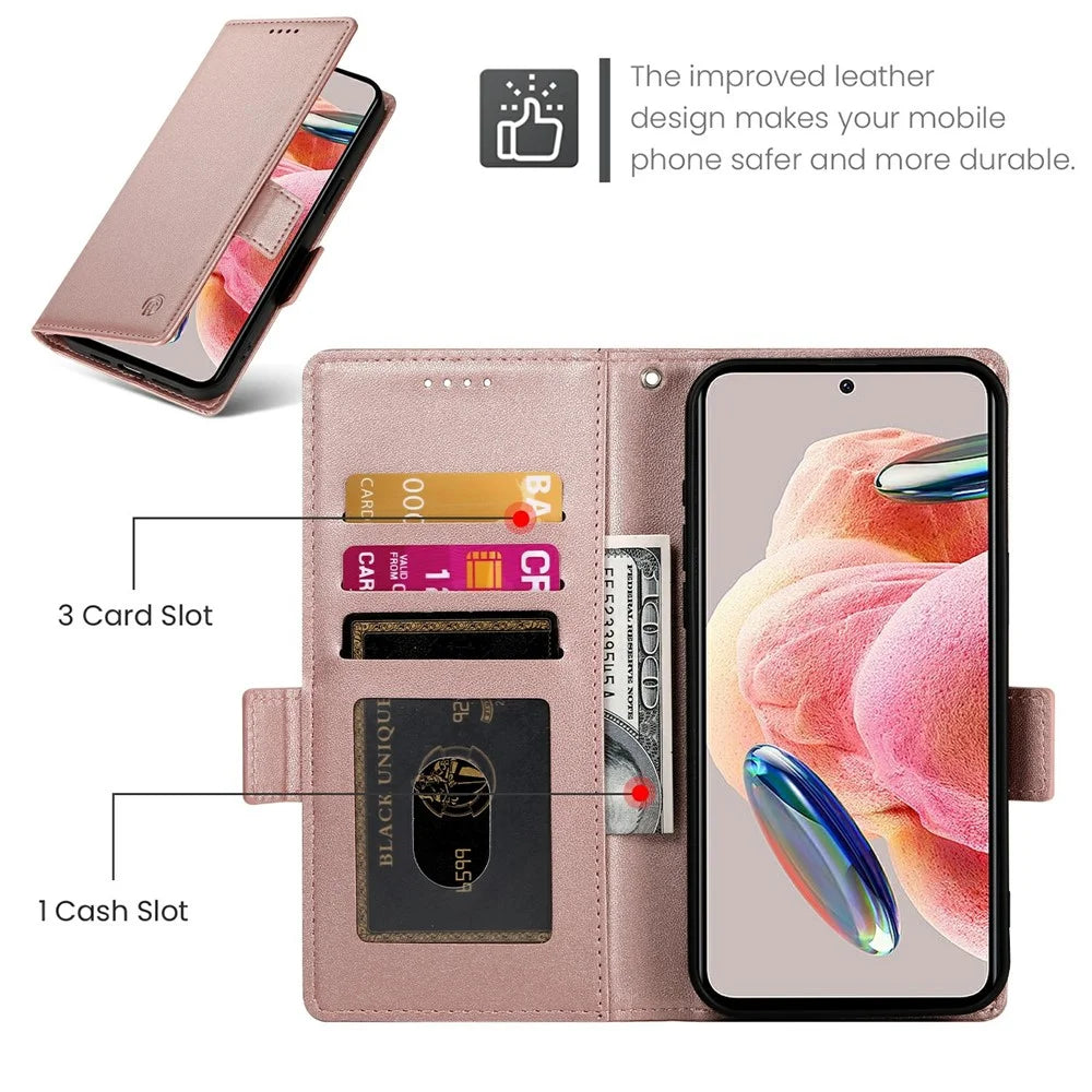 For Samsung Galaxy A57 5G Stand Case PU Leather Wallet Phone Cover - Rose Gold - 6