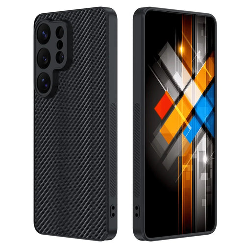 For Samsung Galaxy S26 Ultra Case Leather + PC Hard Phone Cover Carbon Fiber Texture - Black - 1