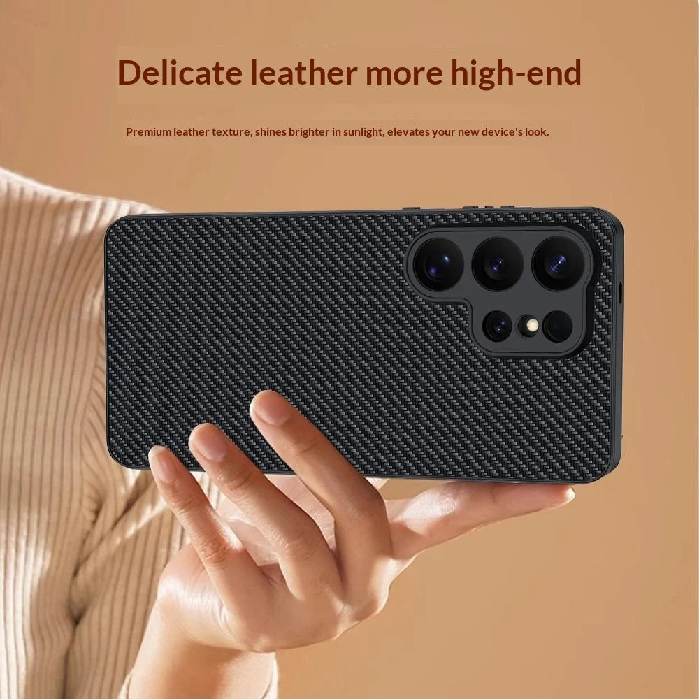 For Samsung Galaxy S26 Ultra Case Leather + PC Hard Phone Cover Carbon Fiber Texture - Black - 2