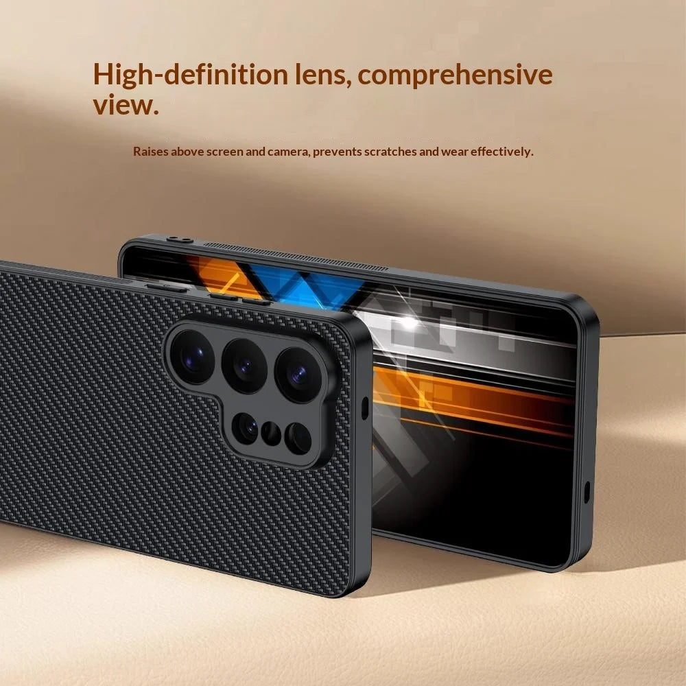 For Samsung Galaxy S26 Ultra Case Leather + PC Hard Phone Cover Carbon Fiber Texture - Black - 3