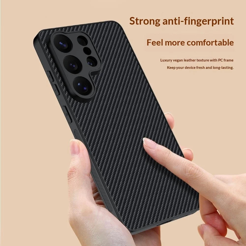 For Samsung Galaxy S26 Ultra Case Leather + PC Hard Phone Cover Carbon Fiber Texture - Black - 4