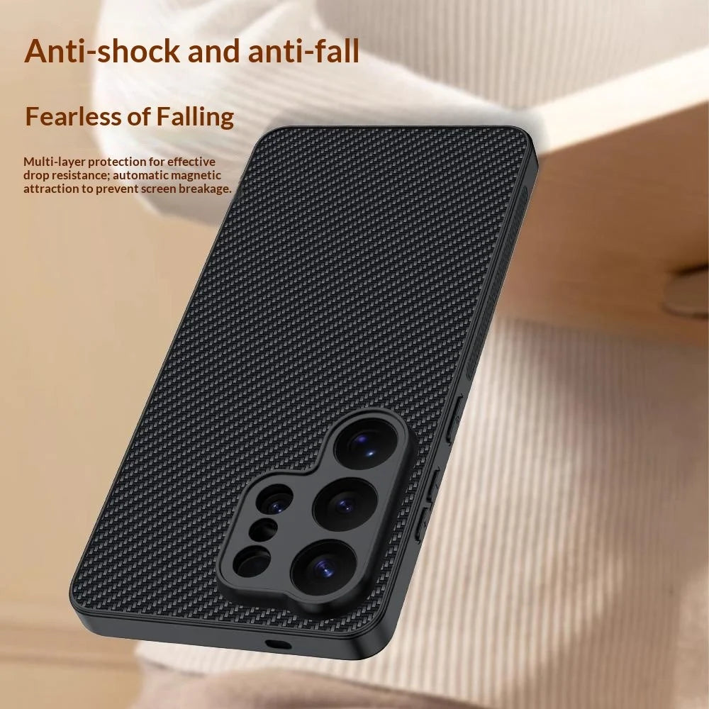 For Samsung Galaxy S26 Ultra Case Leather + PC Hard Phone Cover Carbon Fiber Texture - Black - 5